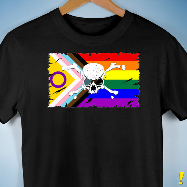 Intersex Inclusive Progress Pride Pirate Flag Premium Unisex T-Shirt - Black